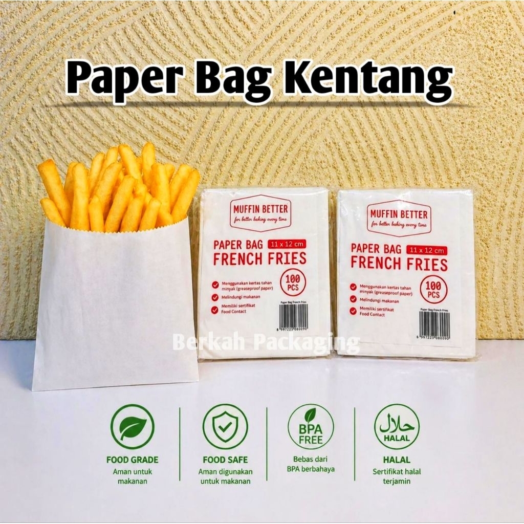 (100PCS) Paper Bag Kentang | Tempat Makanan Kentang Goreng | Tray Kentang