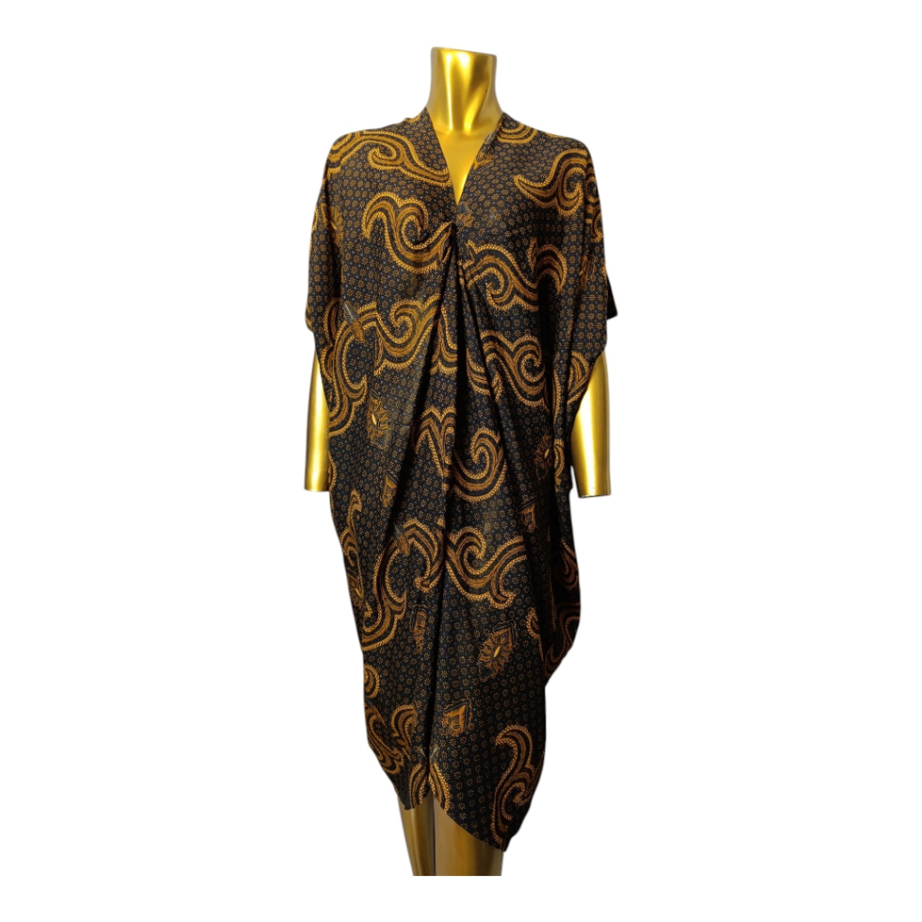 DRESS BATIK MIDI KERAH V MODEL KAFTAN