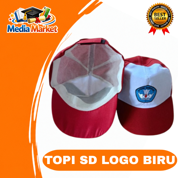 Topi SD Merah Putih Logo Biru Bordir