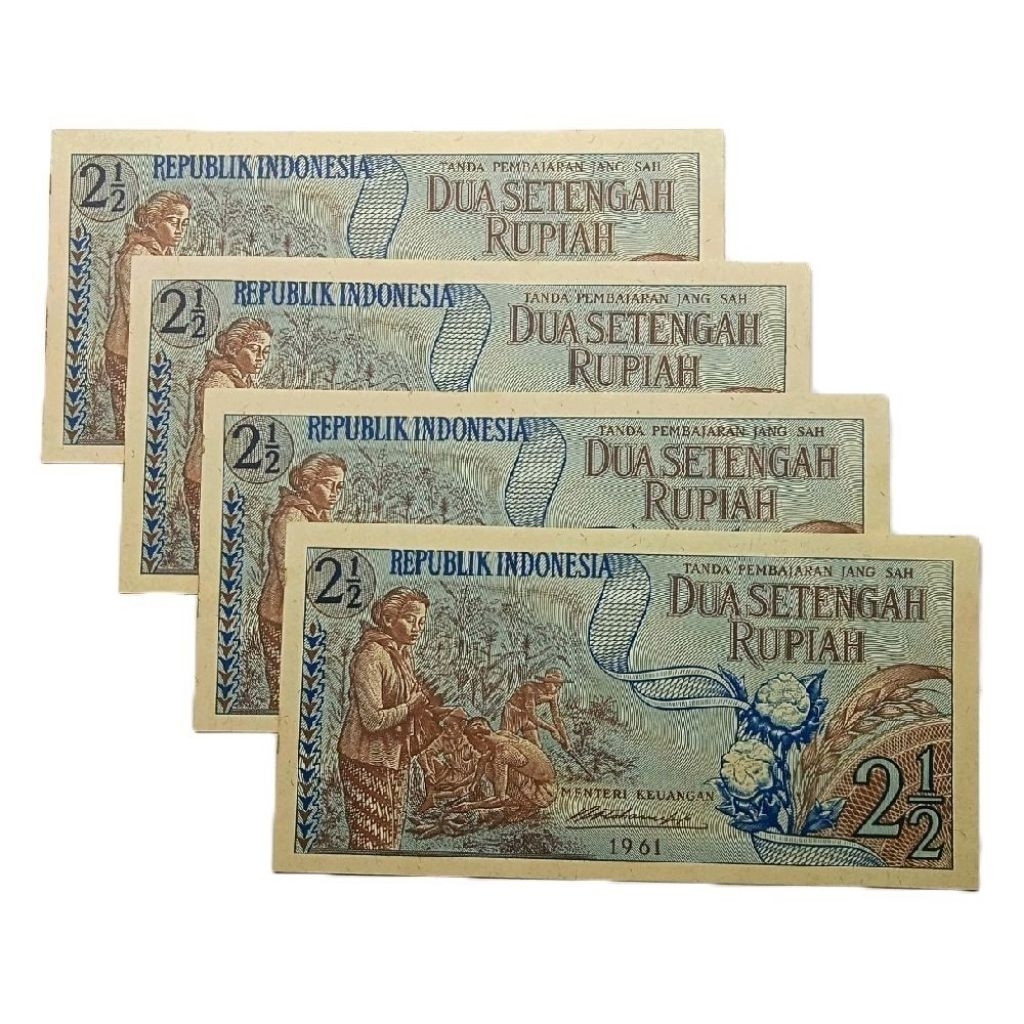 UANG 2½ RUPIAH 1961 SERI URUT 4 LEMBAR