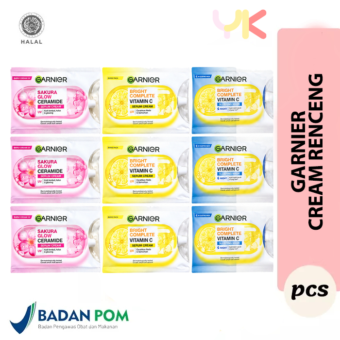 ( 1 renteng isi 12 ) Garnier Serum Cream UV Sachet Krim Wajah Garnier 7ml rencengan