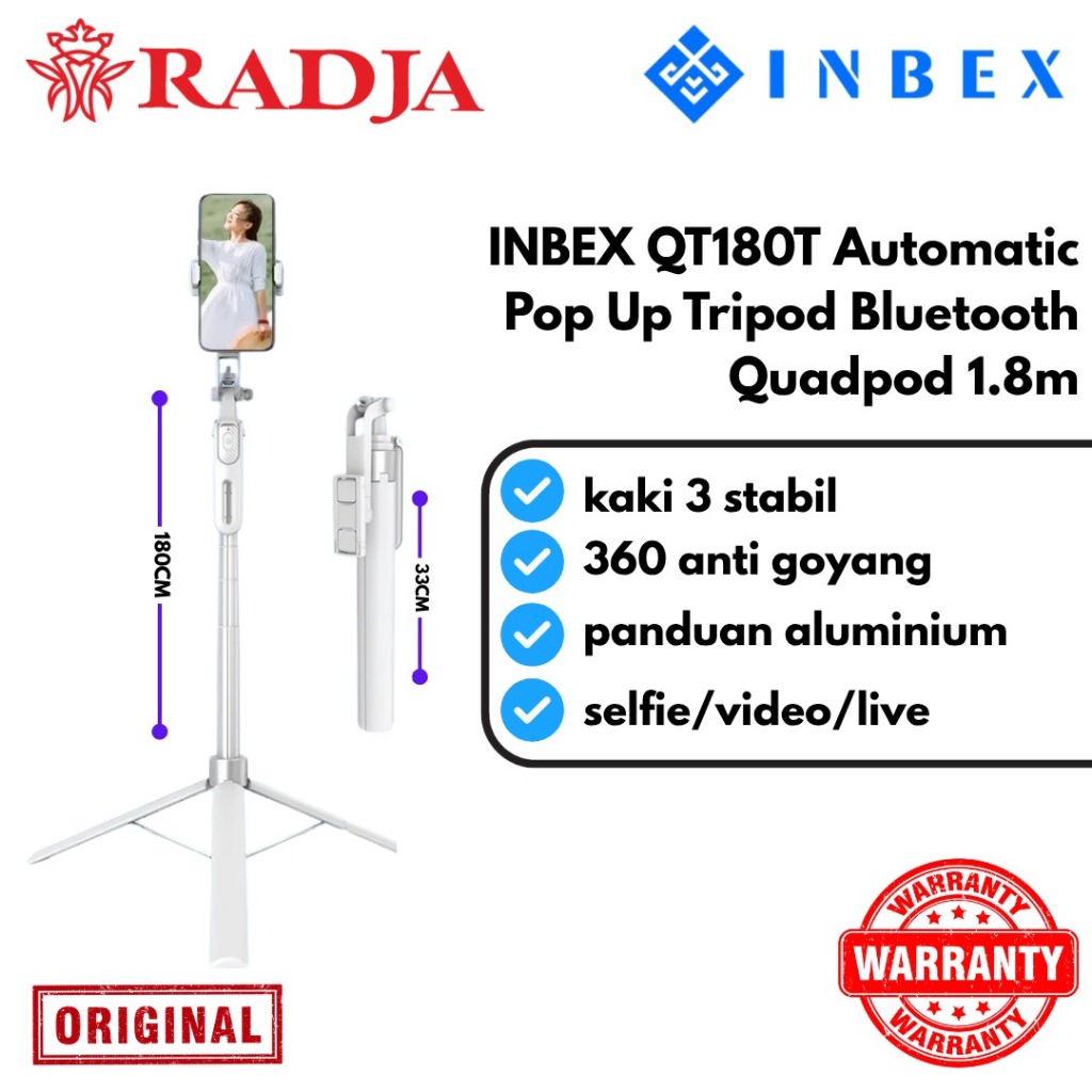 INBEX QT180T Tongsis Satset Tripod Bluetooth Quadpod 1.8m konten kreator Tripod portable