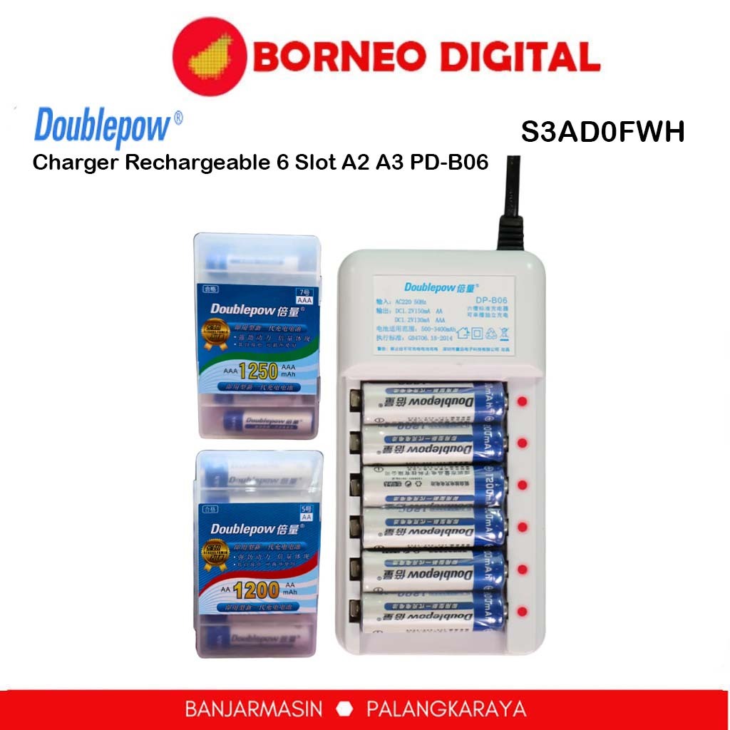 Doublepow Baterai AA 6 Pcs AAA 6 Pcs + Charger Rechargeable 6 Slot AA AAA - DP-B06 Listrik | DP-U06 