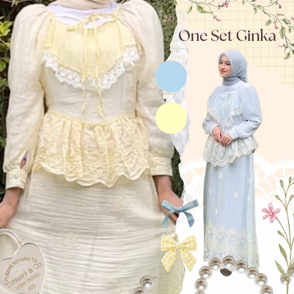 MOUA CLOTHING Ginka One Set Korean Style Fairy Luxury Setelan Rok Free Manset Leher