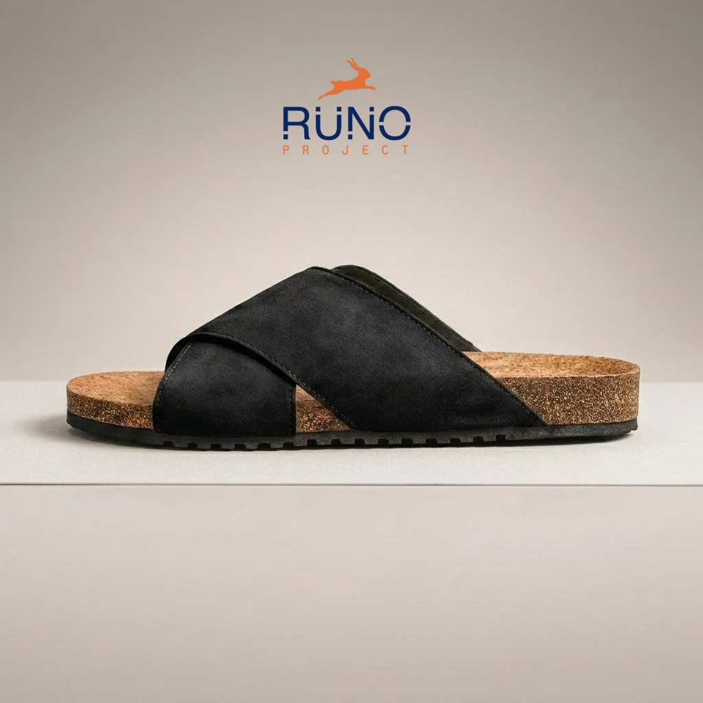Ohio Black Classic Sole Runo Project - Sandal Footbed Pria Slides Cork Birken Docmart Klasik