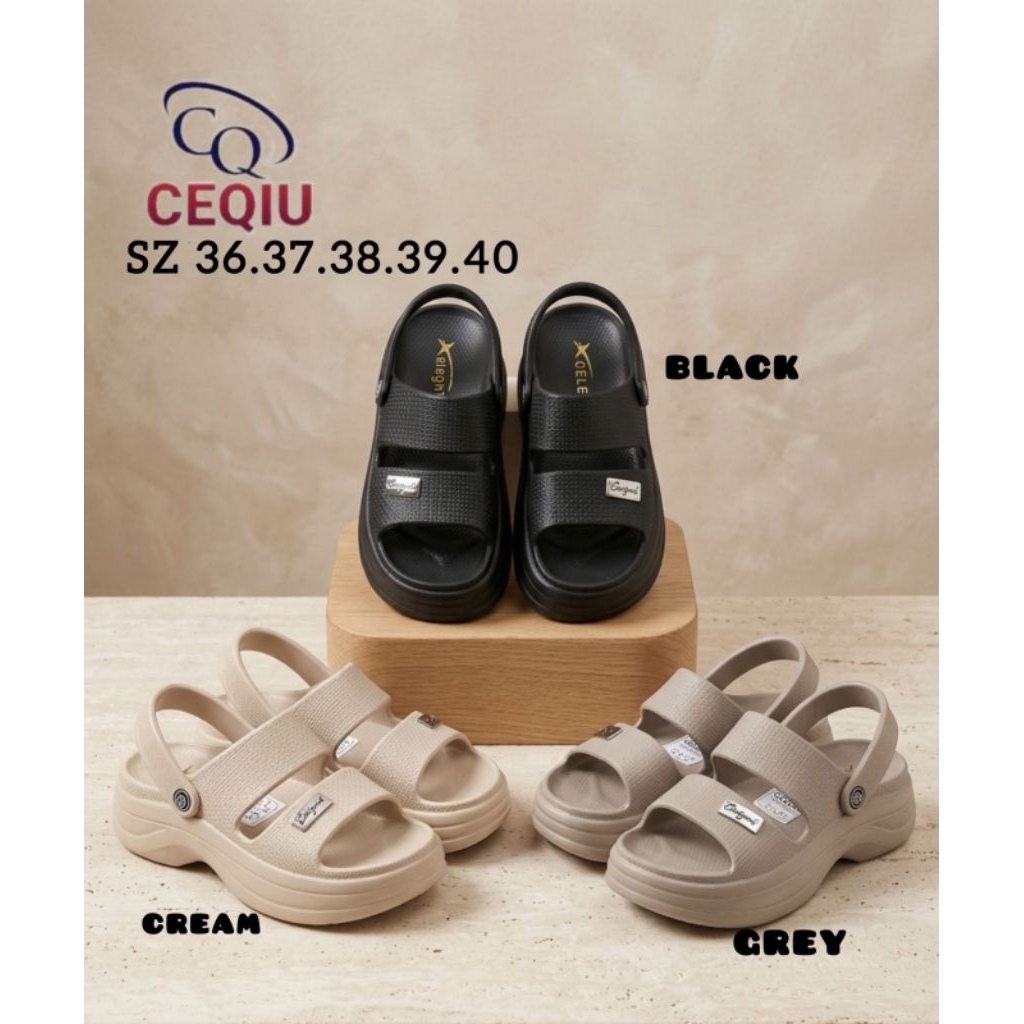 slop sandal jelly wanita Ceqiu tebal ringan anti air