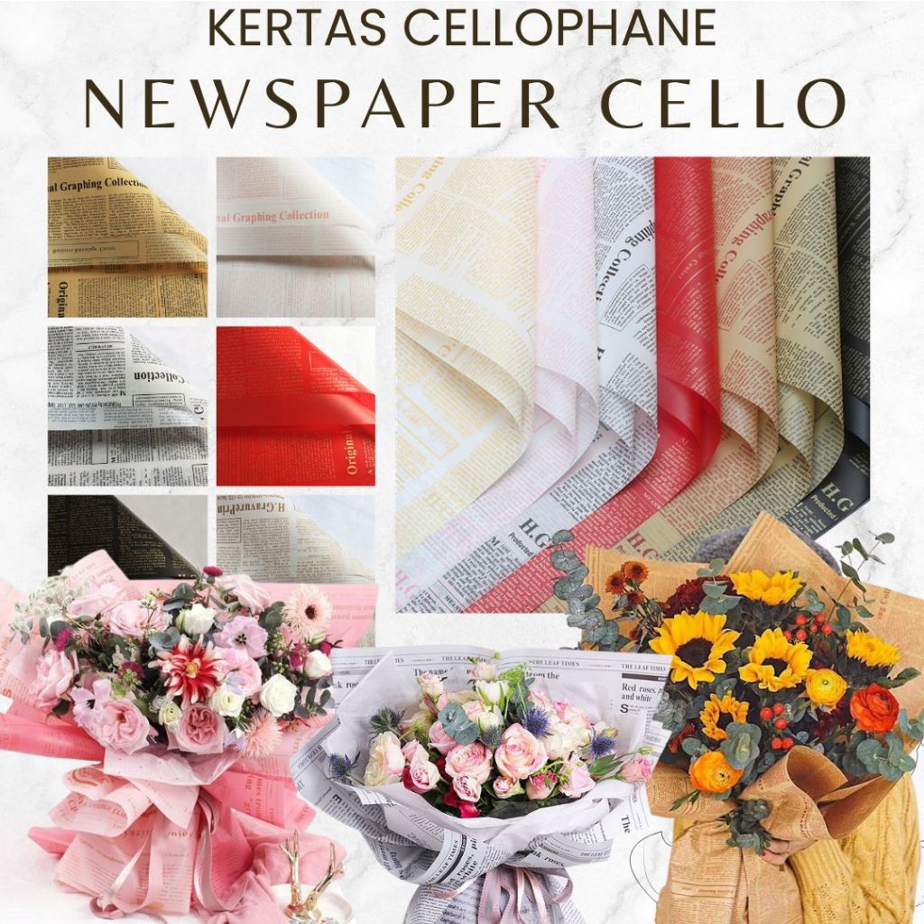 Kertas Cellophane Buket Bunga Newspaper Cello Flower Wrapping Paper Kertas Buket Koran Newspaper
