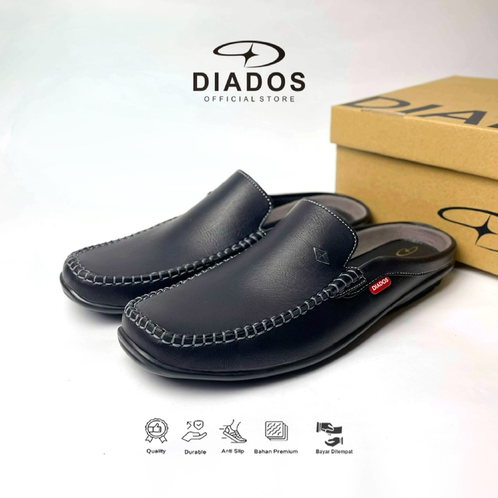 DIADOS - Austin 003 Hitam | Sepatu pantofel kantor formal pantopel kulit pria casual resmi loafer ra