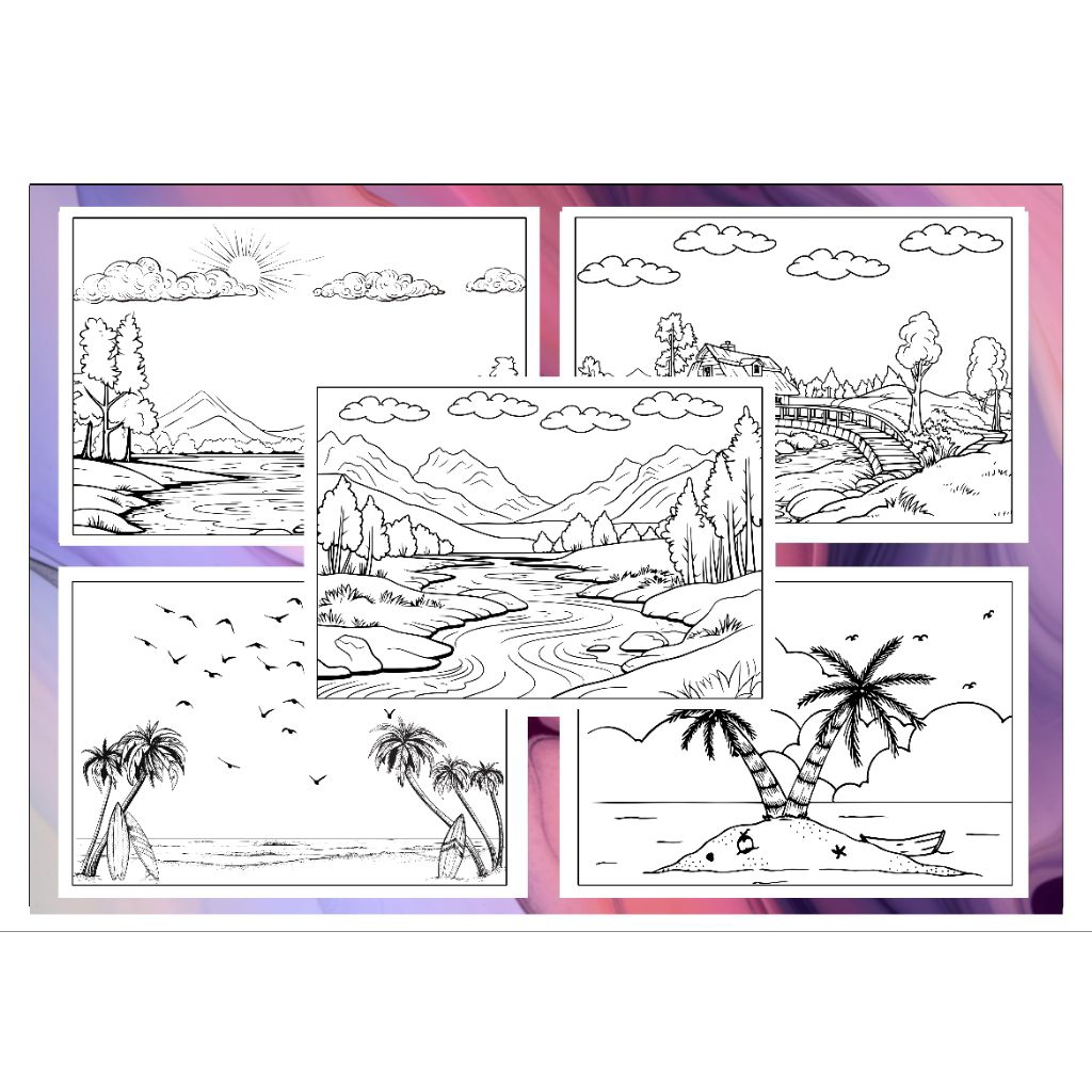 Kertas Gambar Mewarnai Tema Pemandangan