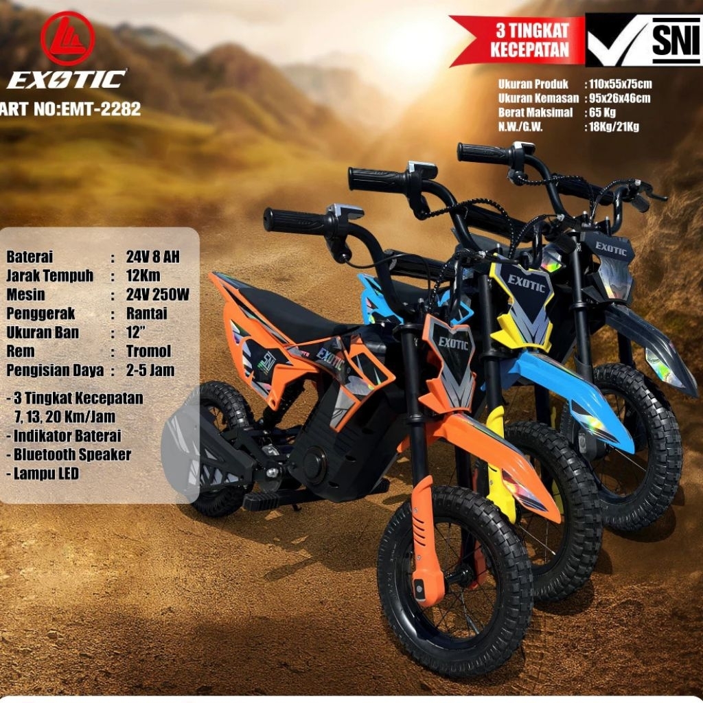 Mainan Motor Aki Anak Mini Trail EMT-2282 EXOTIC Elektrik X-Trail BAN ANGIN 24V 8AH Aki Adaptor