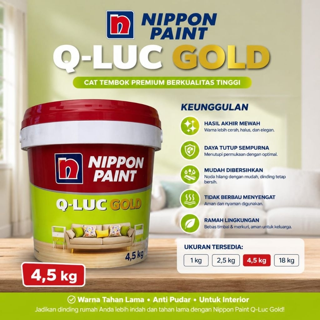 [WARNA TINTING] Q-LUC GOLD CAT TEMBOK Q LUC GOLD 4,5KG CAT TEMBOK NIPPON PAINT Q LUC GOLD CAT TEMBOK