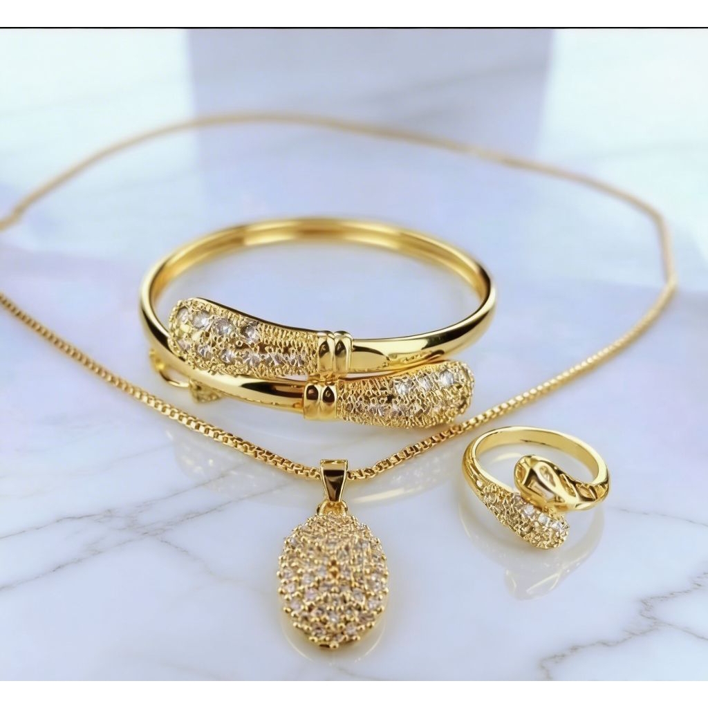 1set perhiasan wanita titanium lapis logam motif labu