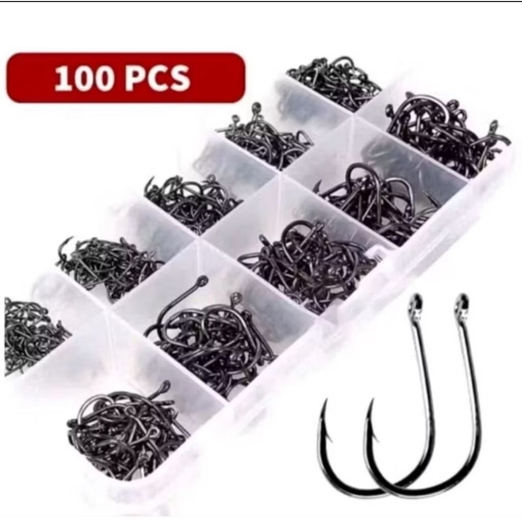 Mata Kail Pancing Baja Karbon Set 100 PCS | Kail Pancing Tajam Kuat Aneka Ukuran hv