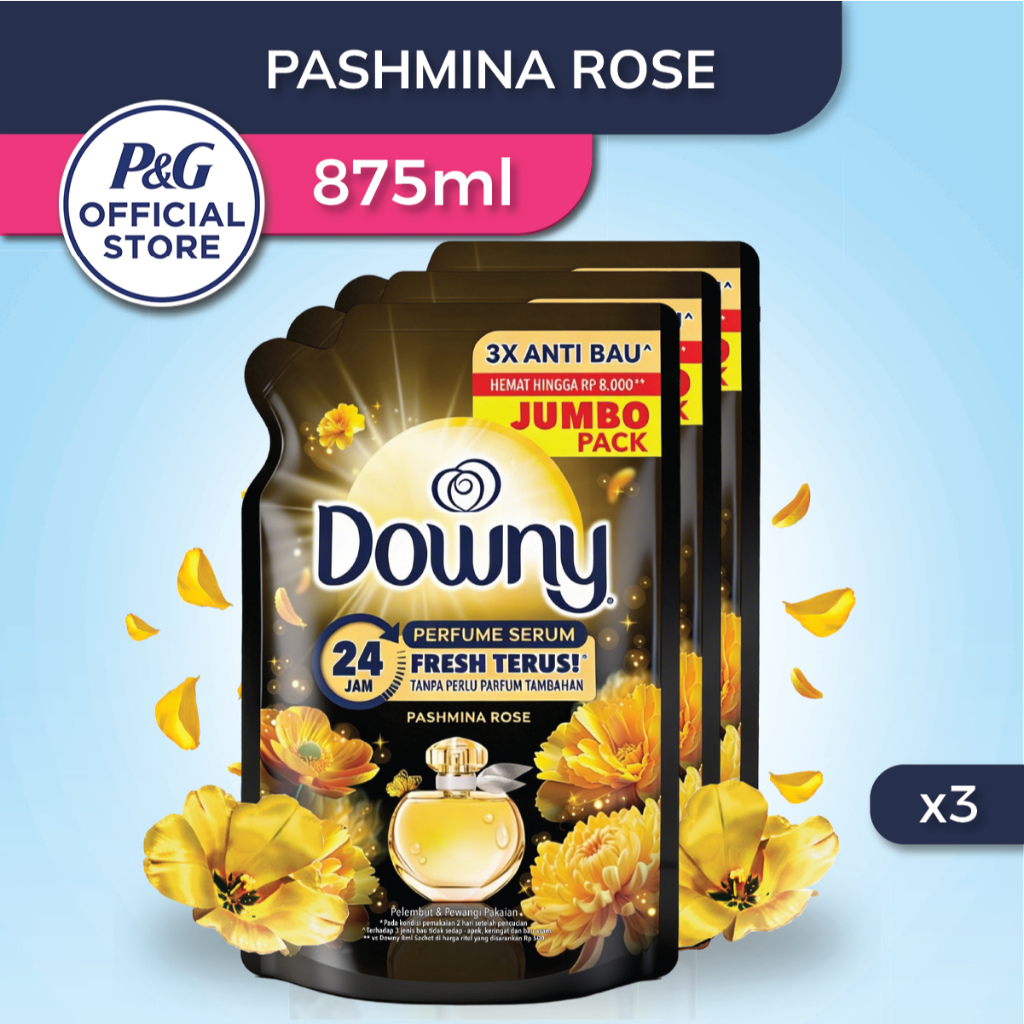 Downy Pelembut & Pewangi Pakaian Pashmina Rose Refill 875ml - Isi 3