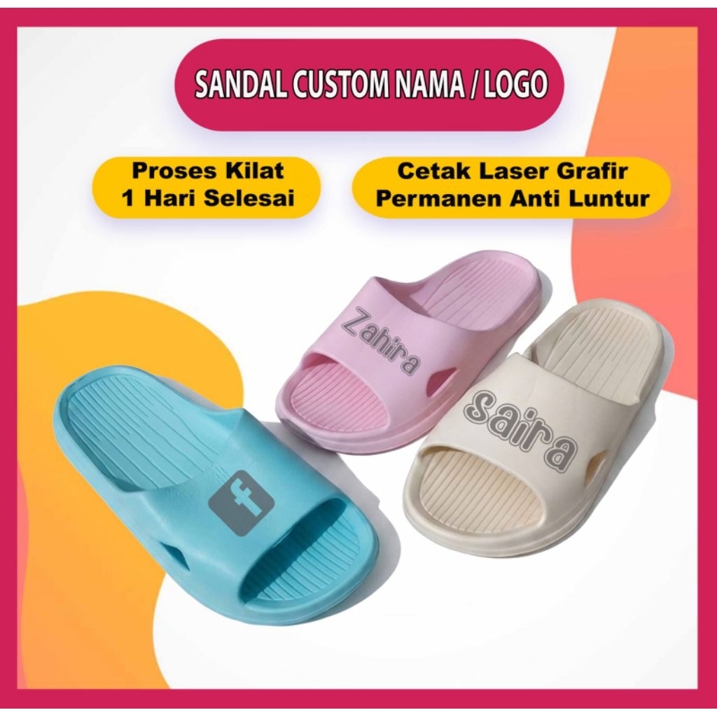 Sandal custom nama - sandal wanita - sandal custom - sandal rumah - sandal murah - sandal custom log