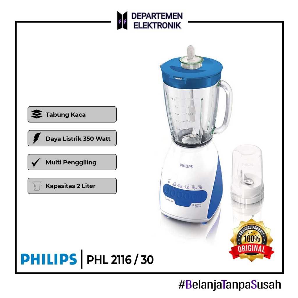 PHILIPS Blender kaca 2 L HR 2116/30 BIRU MURAH BANGET / GARANSI RESMI