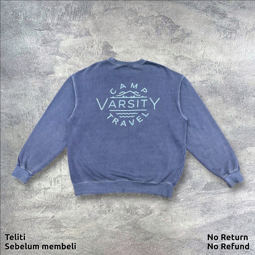 Crewneck Camp Varsity Travel Blue Wash