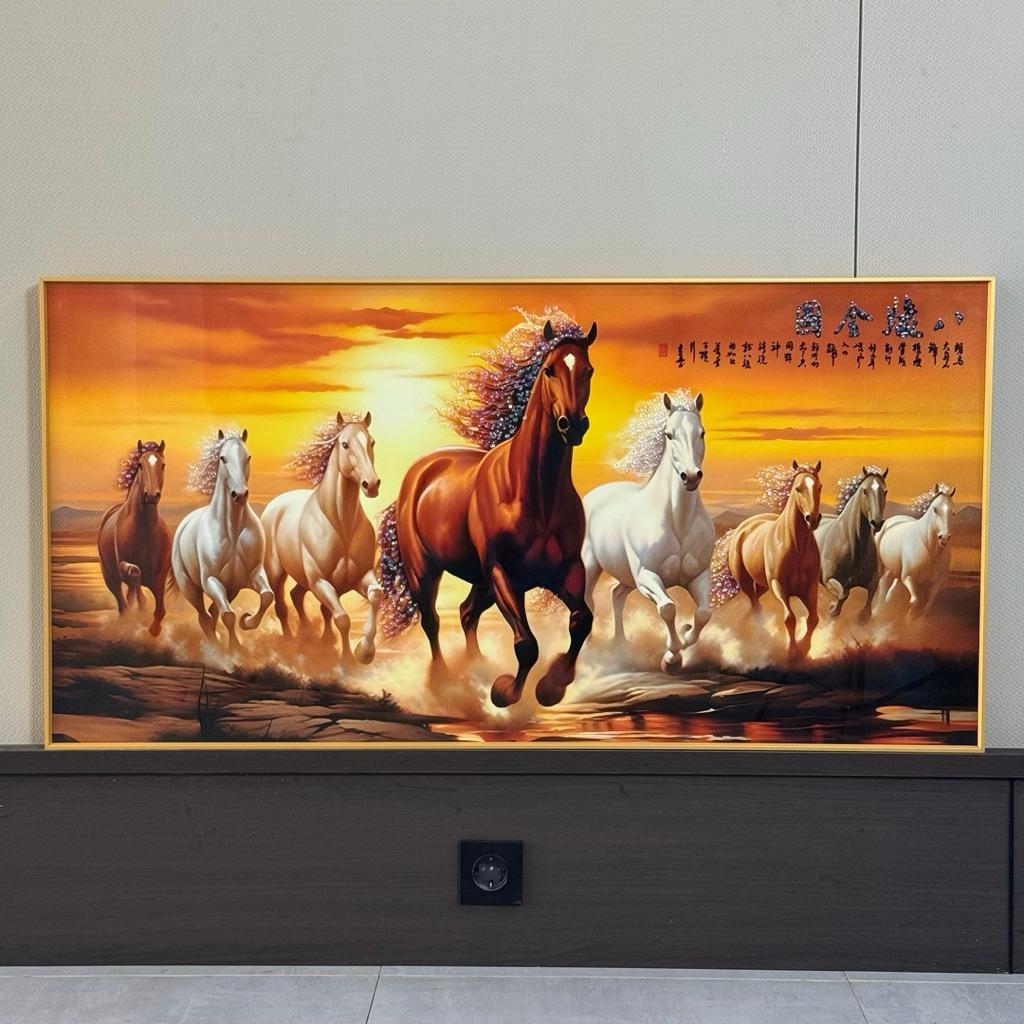 READY STOCK | Lukisan Motif 8 Kuda Fengshui | Ukuran 60 x 120 cm | Lukisan 8 Kuda Fengshui Dekorasi 
