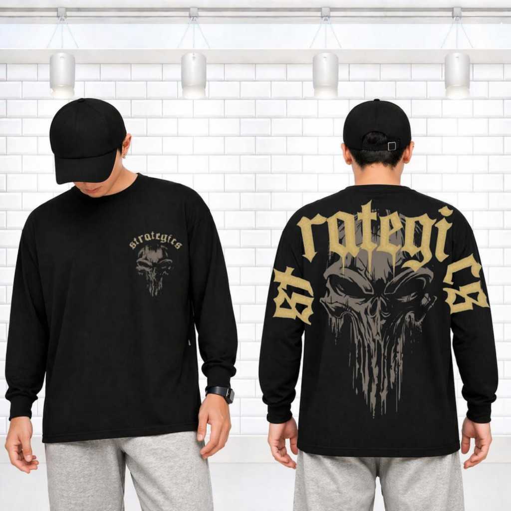 terlaris bisa bayar di tempat(cod)kaos pria distro lengan panjang motif tengkorack strategics bergam