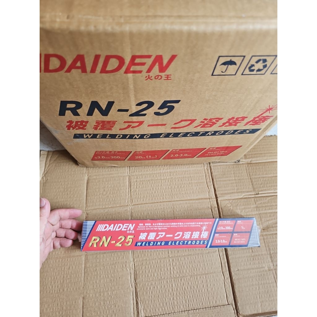 Daiden RN-25 AWS E6013 Kawat Las Listrik MMA 120A Diameter 2mm x 300mm Kemasan 1kg untuk Pengelasan 