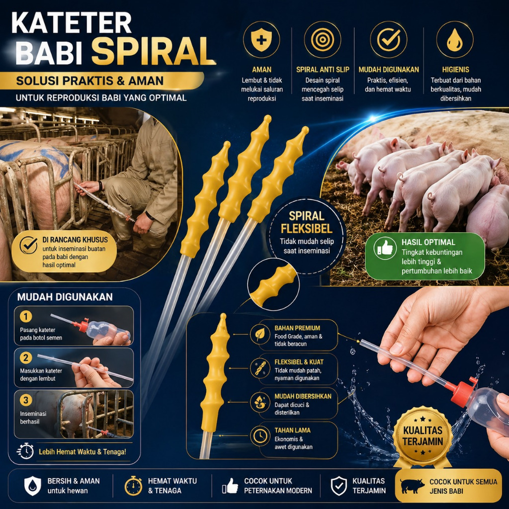 Kateter Babi Foam Alat Ib Babi Kateter Babi Spiral Catheter Kateter Inseminasi Buatan