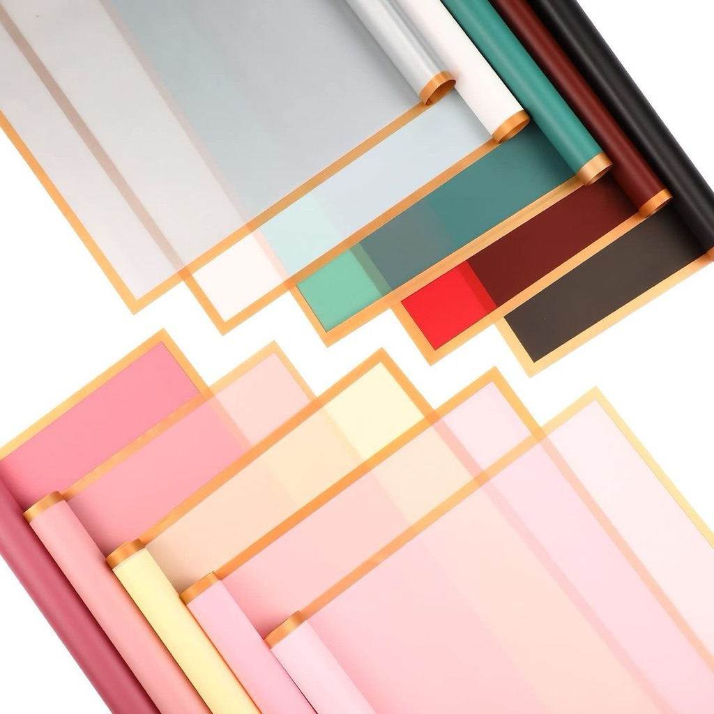 Gold Frame Transparan Color Cellophane / Kertas Wrapping Buket Bunga