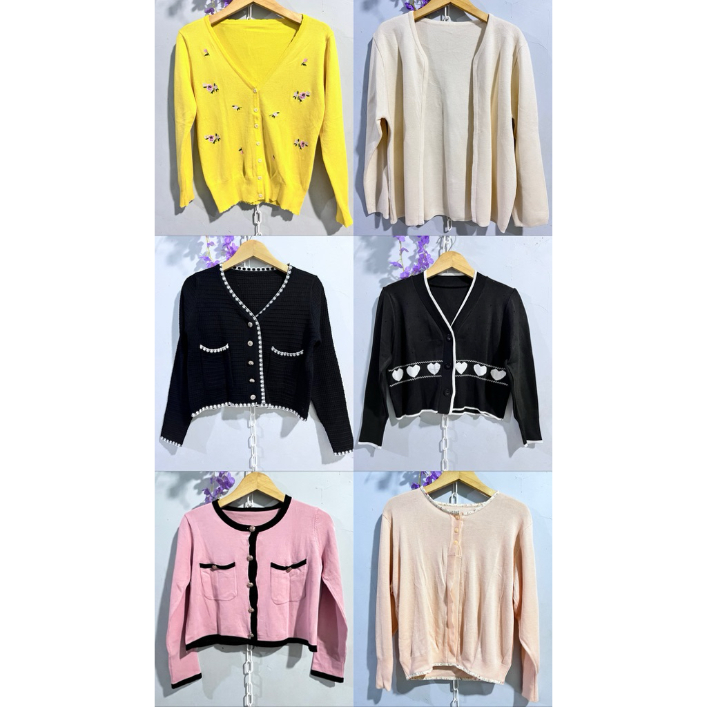 Cardigan Outer Knit Rajut Pink Hitam Black Broken White Love Korean Style Crop