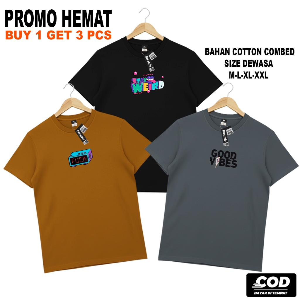 PAKET 3 PCS Kaos DistroPria Katun Combed 24s Premium T-shirt Streetwear Outdoor Baju Skena Unisex ka