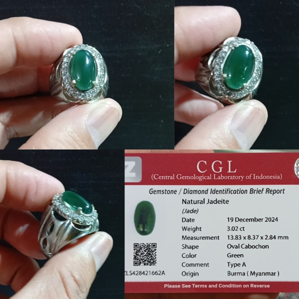 Batu Giok Birma type A 3.02 ct ring Alfaka