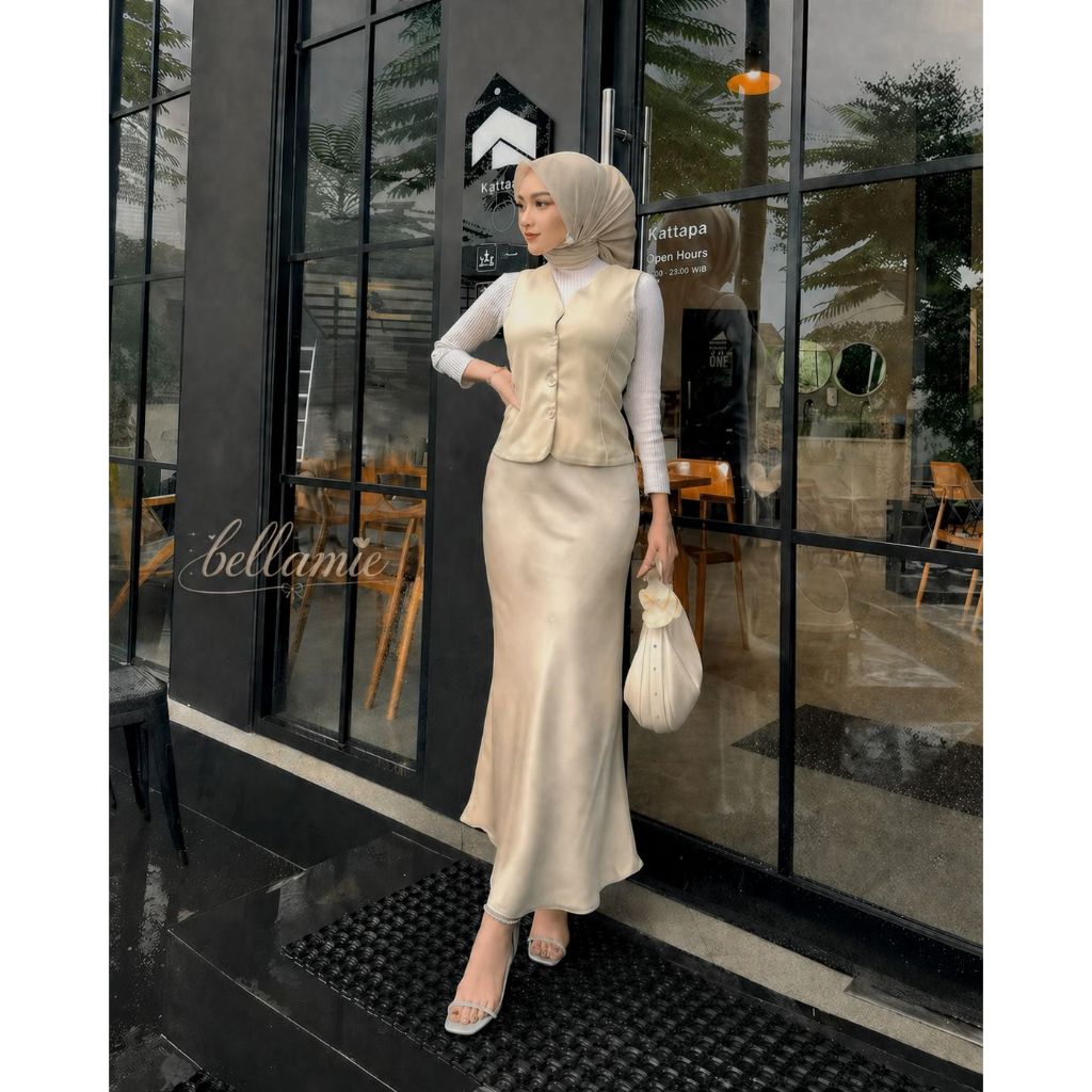 Bellamie Rok Satin Silk Premium | Maxi A Line Satin Skirt | Rok Satin Duyung | Size S - XXXL/3XL Pre