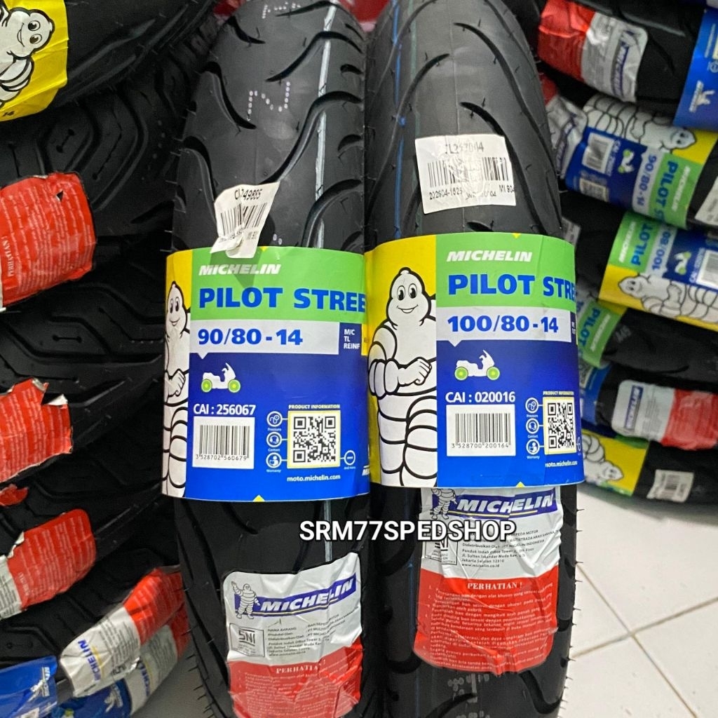 Sepasang Michelin Pilot Street 90/80-14 & 100/80-14 TUBELES