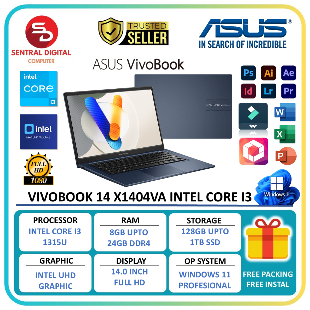 Asus Vivobook 14 Intel Core i3 1315U Ram 24GB 1TB SSD 14 inch FHD Windows 11- Laptop Baru