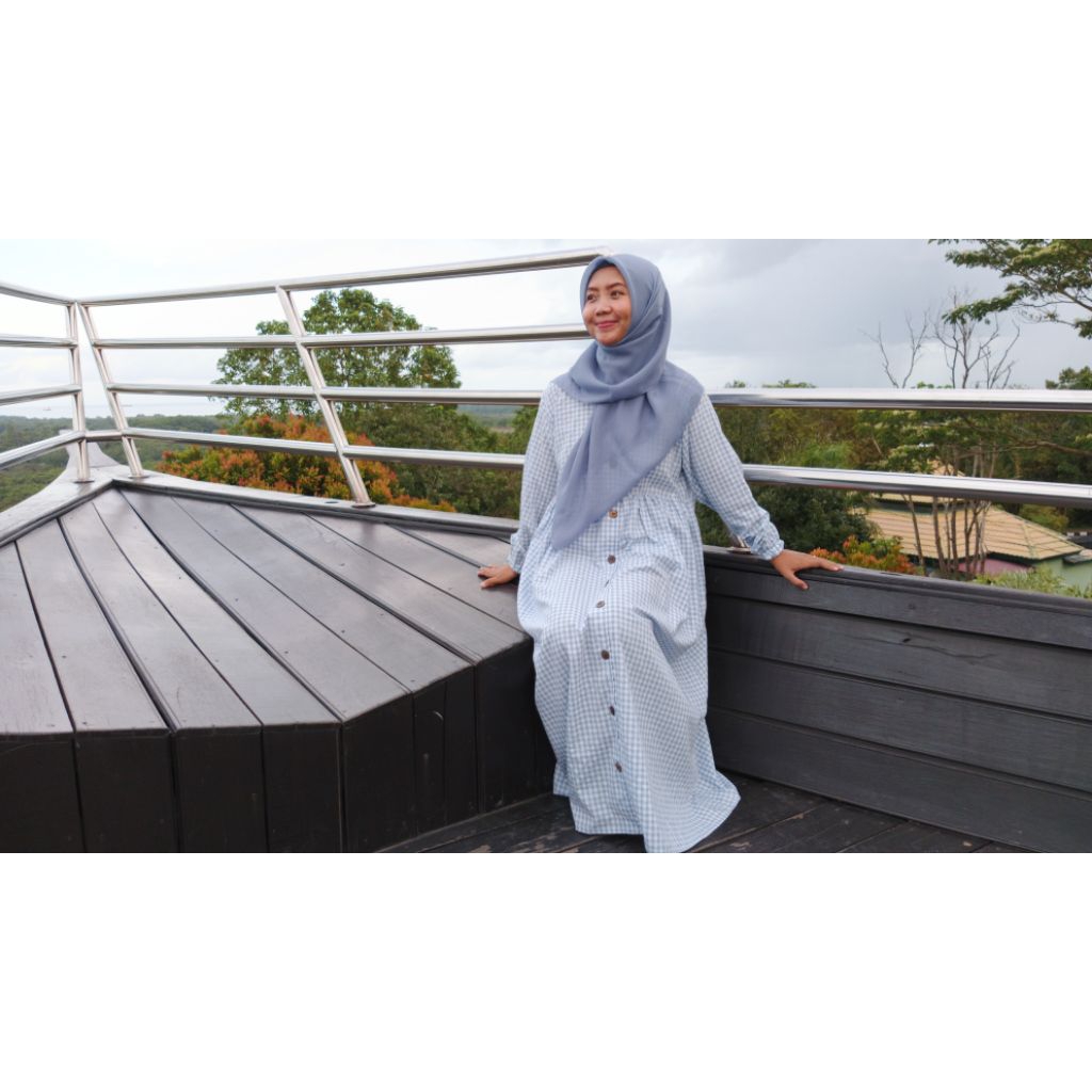 Gamis Catoon Gingham Kotak - Dress Muslimah Busui Friendly Motif Kotak-Kotak (Gingham Dress)