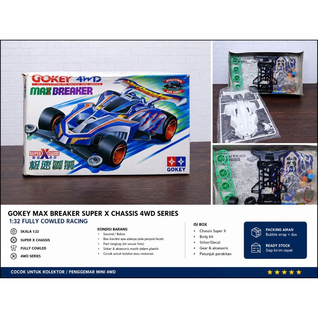 Gokey Max Breaker 4WD Super X Chassis Mini 4WD Kit Vintage Rare Lengkap