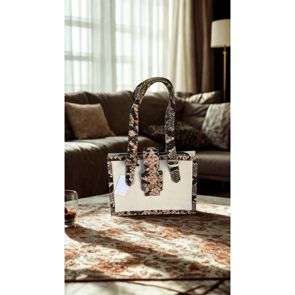 Tote bag wanita kulit sapi asli motif kulit ular