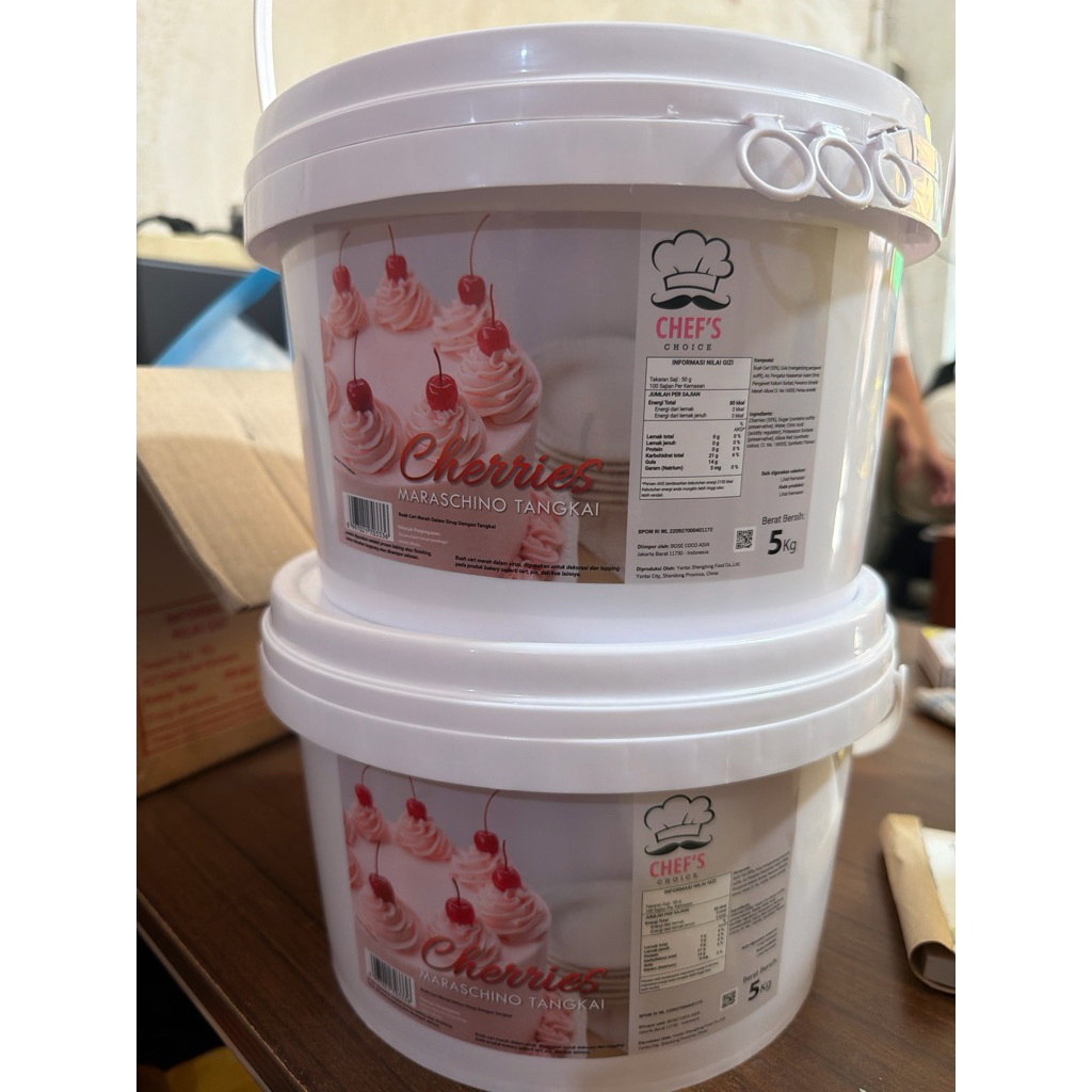 Buah Cherry Tangkai Chef's Choiece / Cherries Maraschino Tangkai 5kg @1pail