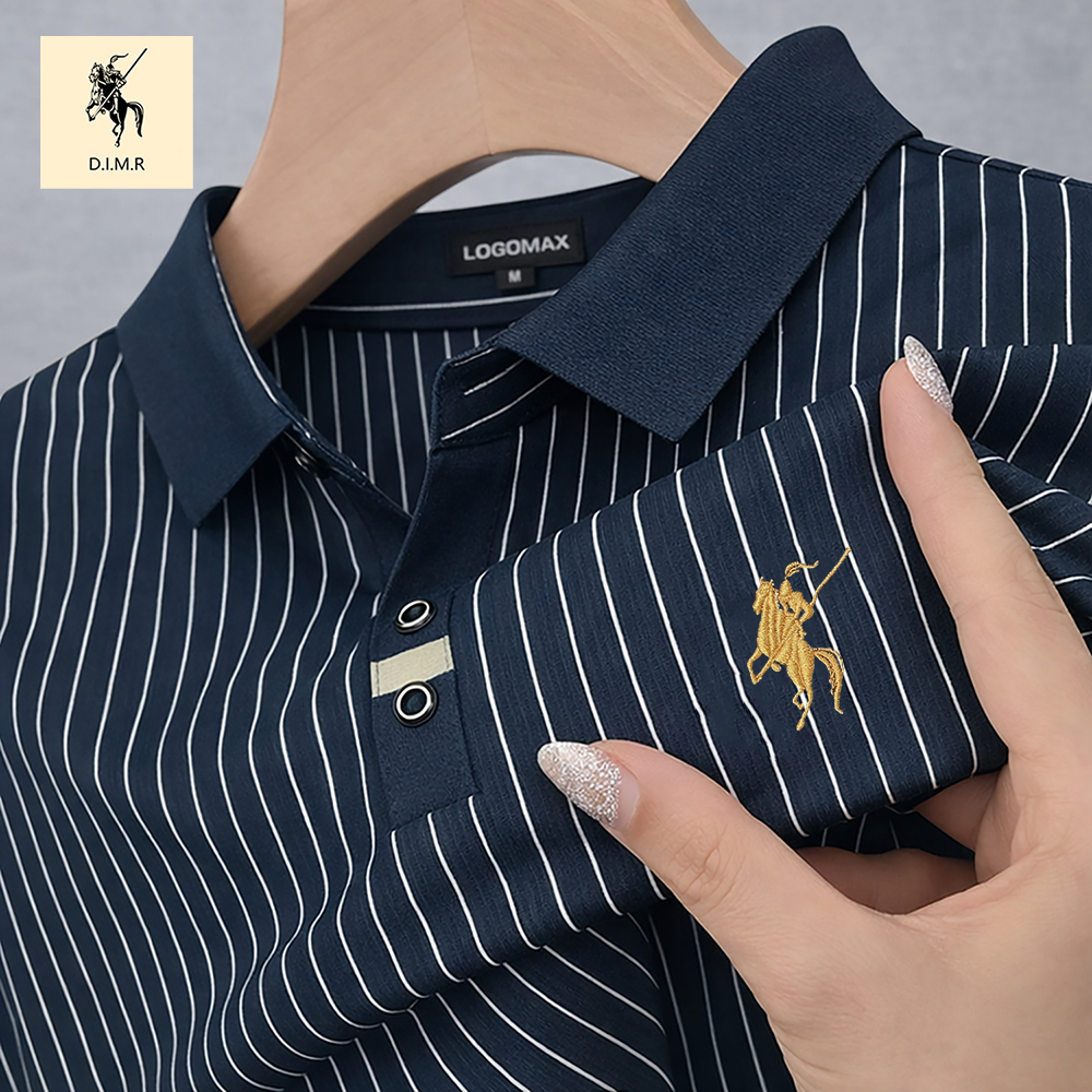 D.I.M.R Kemeja Polo Pria Dewasa Garis-garis Biru Tua