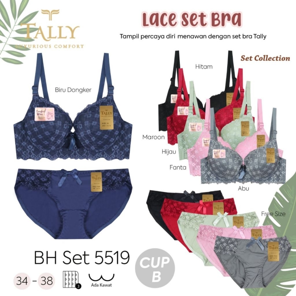 [ZDS] TALLY BH SET 5519 - BUSA TIPIS KAWAT KAIT 2 LACE BORDIR SETELAH BH CELANA DALAM CD DALAMAN WAN