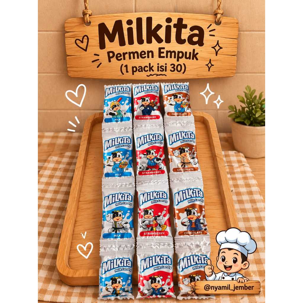 (3 renceng = 30 pcs) PERMEN EMPUK PERMEN SUSU MILKITA