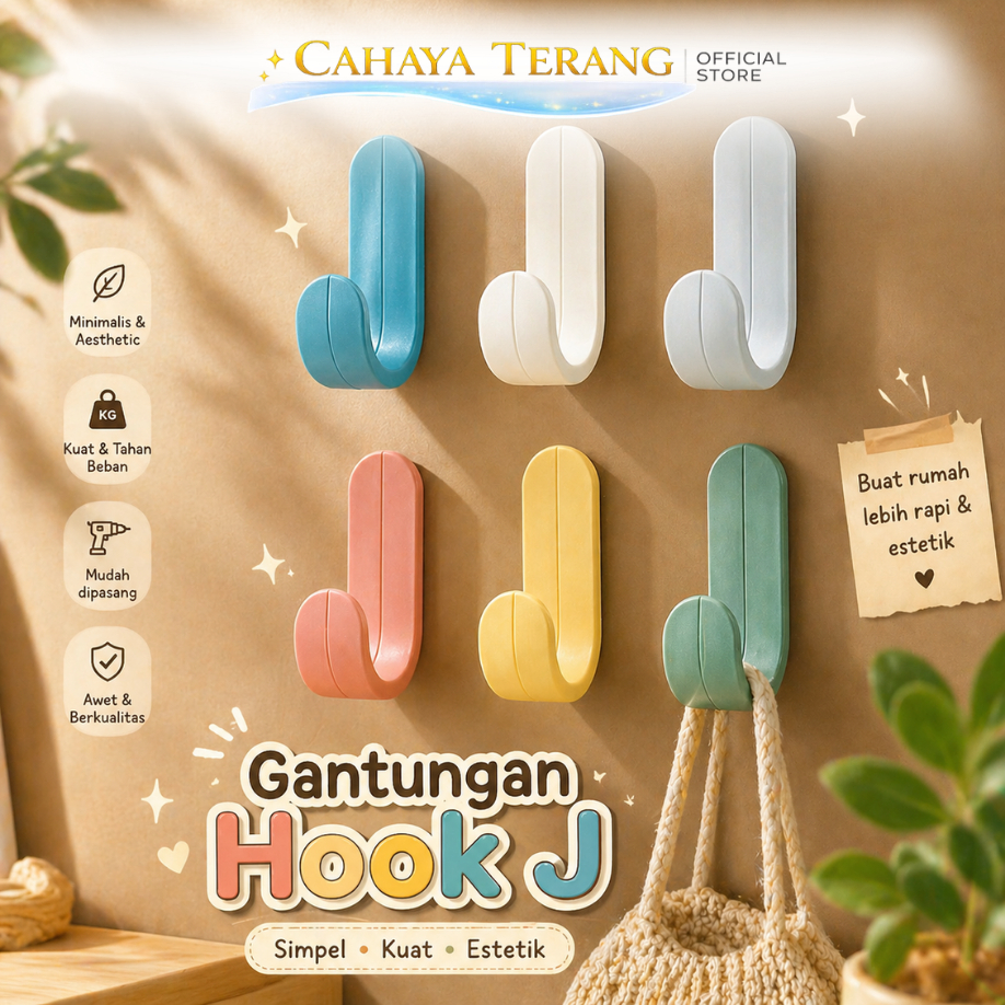 CT Gantungan Baju Model J / Alat Cantelan Dinding Kait Tas Handuk Kunci Kain Lap Peralatan Dapur Kam