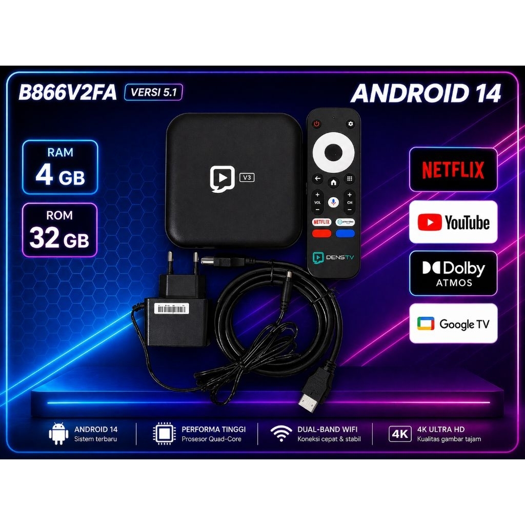 STB Denst tv RAM 4GB versi terbaru