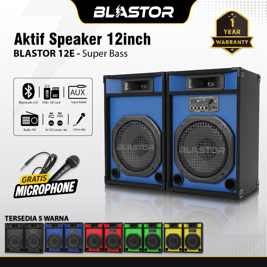 BLASTOR EKD1012 - 2 Box Set 12 inchi speaker Rakitan aktif 12" inch AC DC Listrik maupun Aki 12V Blu