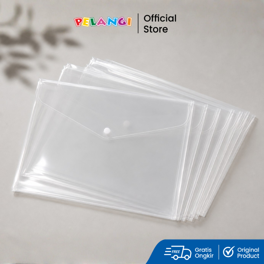Map Kancing Putih Transparan  1 Lusin (12 PCS) – Map Plastik Bening A4/Folio Tebal, Snap Button Kuat