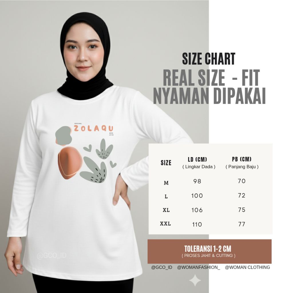Kaos Wanita Zolaqu MIX Putih ZLQ Original Fashionable T-Shirt Casual Oversize Lengan Panjang Atasan 