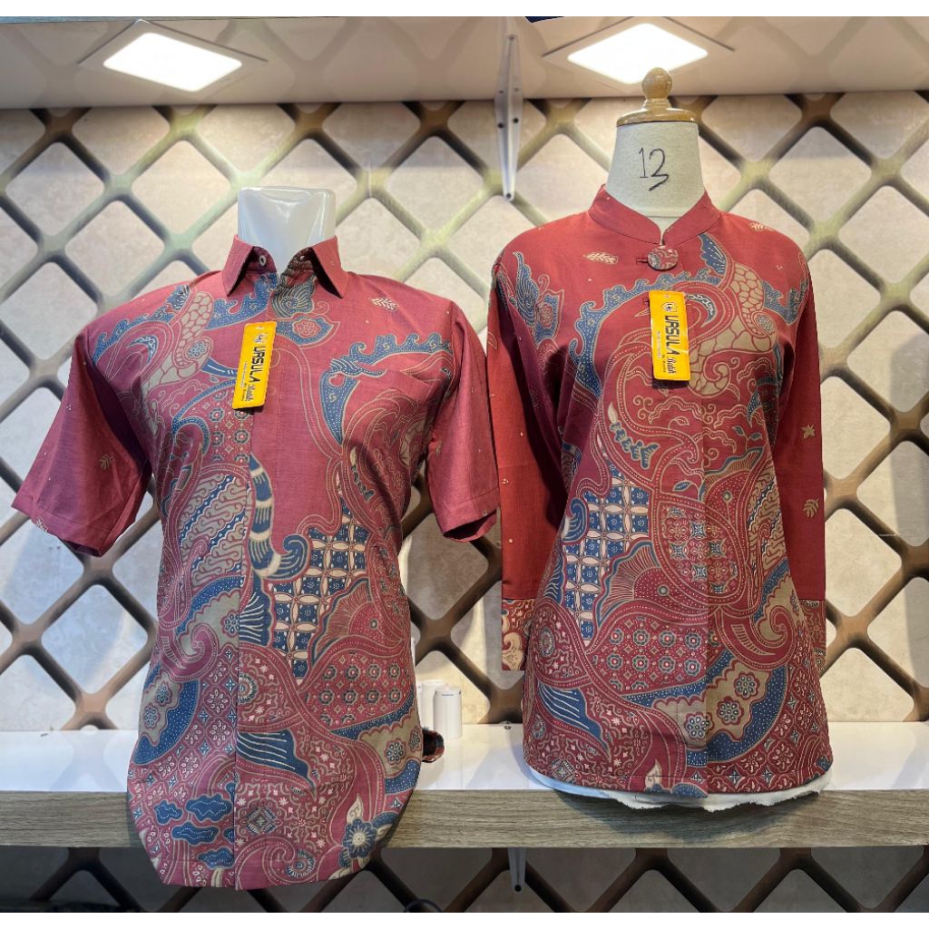 URSULA BATIK - Batik Couple Premium Berkualitas - Batik Wanita Blouse & Pria Kemaja Lengan Pendek - 