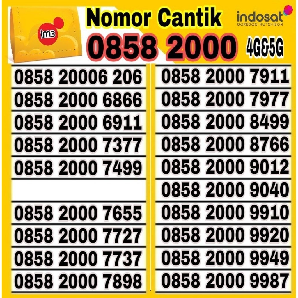 NOMOR CANTIK INDOSAT IM3 4G LTE O858 2000 77 88 99