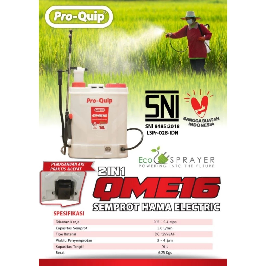 Sprayer Hama 16L 2IN1 PROQUIP QME16 Elektrik Manual SNI / Alat Semprot Semprotan Obat Hama Elektrik 