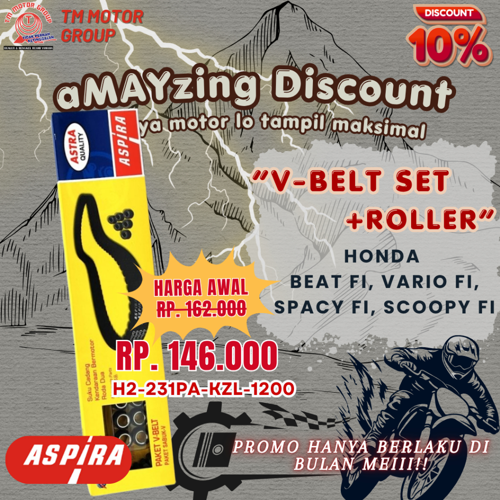 V-BELT SET HONDA BEAT FI, VARIO FI, SPACY FI, SCOOPY FI ORIGINAL ASPIRA
