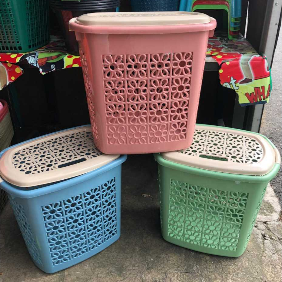 Laundry basket tutup/keranjang baju pakaian kotor/keranjang plastik box/keranjang pakaian tutup plas
