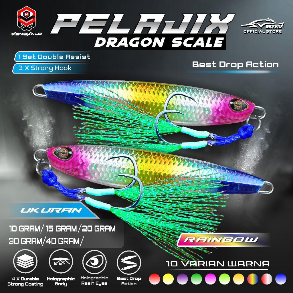 Umpan Metal Jig 60 Gram MONGKALO PELAJIX Hologram Sisik 1 set Single Assist Hook Metal Jig 60 Gram M